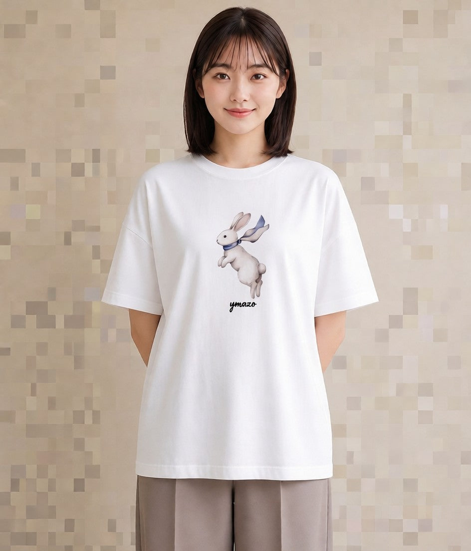 プリントTシャツ レディース うさぎ ウサギ ラビット ペット 動物 イラスト 上品 部屋着 女性向けギフト 白T