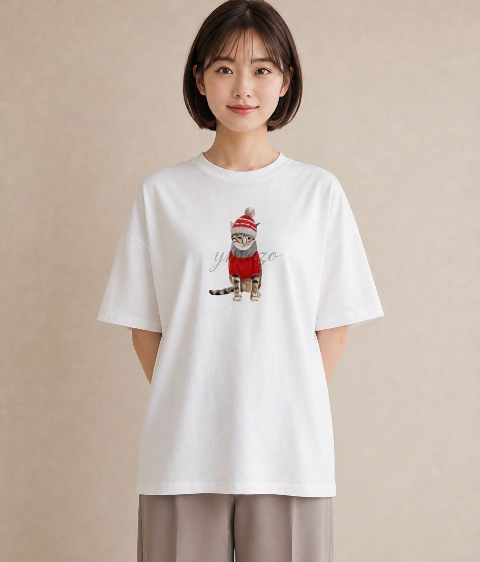 半袖Tシャツ レディース アメリカンショートヘア 猫 ねこ イラスト きれいめカジュアル 女性 旅行用 白T