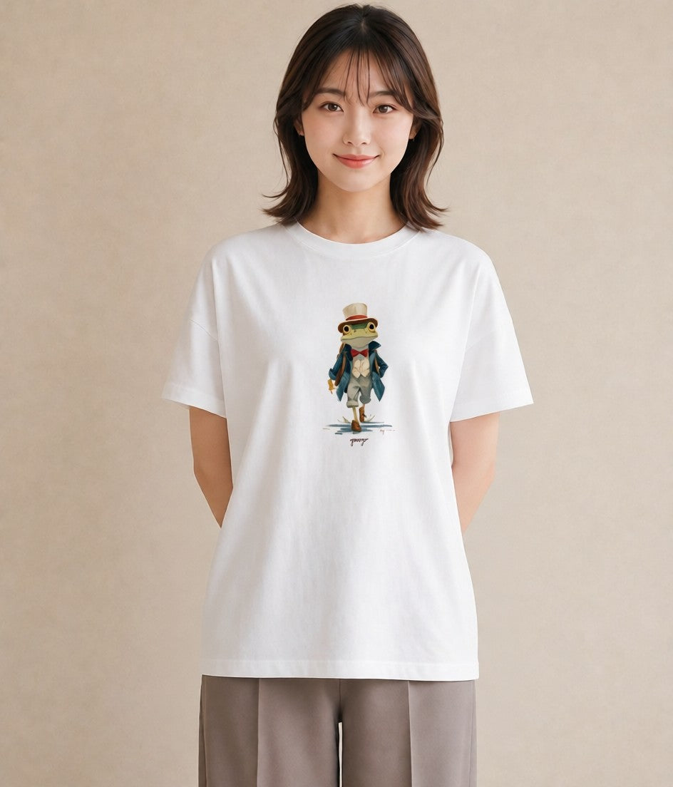 デザインTシャツ レディース カエル ペット 動物 イラスト ゆるコーデ 20代 カジュアルコーデ 白T