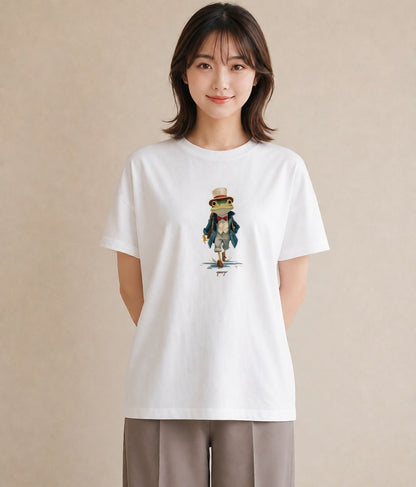 デザインTシャツ レディース カエル ペット 動物 イラスト ゆるコーデ 20代 カジュアルコーデ 白T