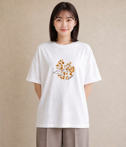 グラフィックTシャツ レディース 落ち葉 植物 ボタニカル イラスト 韓国風 レイヤード 友達ギフト 白T