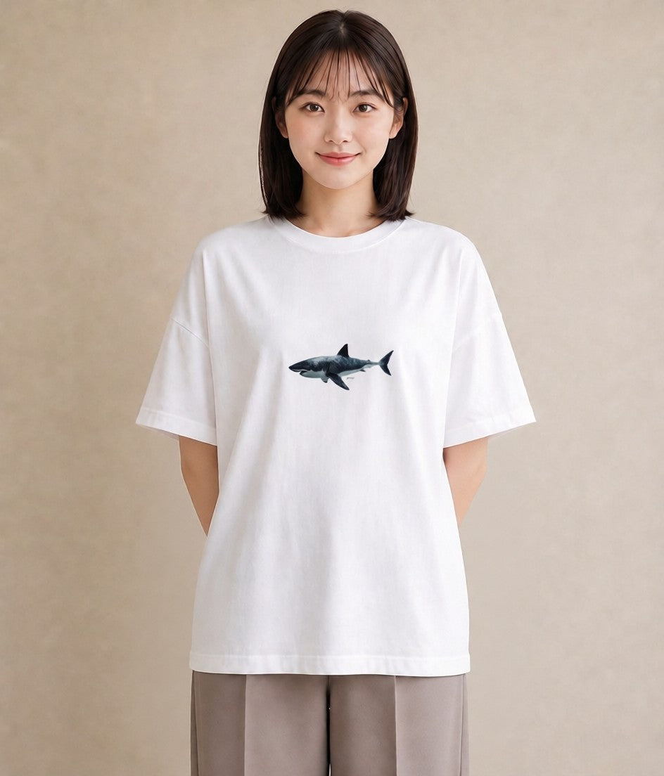 プリントTシャツ レディース サメ 海の生き物 海 イラスト フェミニン 秋コーデ おしゃれギフト 白T