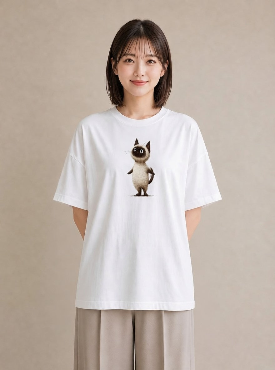 グラフィックTシャツ レディース シャム柄 猫 ねこ イラスト 旅行 母娘コーデ 白T