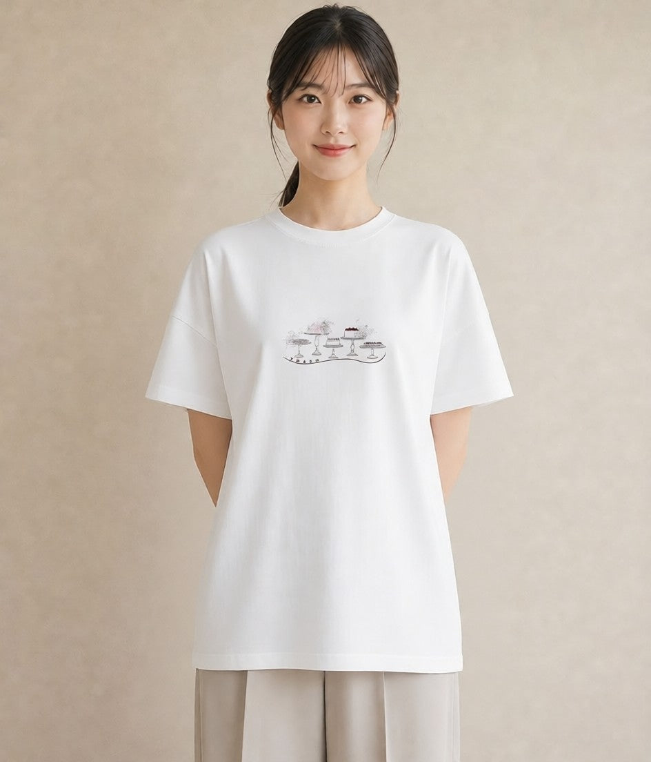 Tシャツ レディース スイーツ お菓子 デザート イラスト ラフ 誕生日プレゼント 綿100 白T