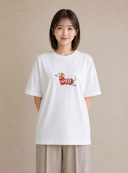 Tシャツ レディース ミニチュアダックスフンド 犬 いぬ イラスト ミニマル 姉妹 送別ギフト 白T