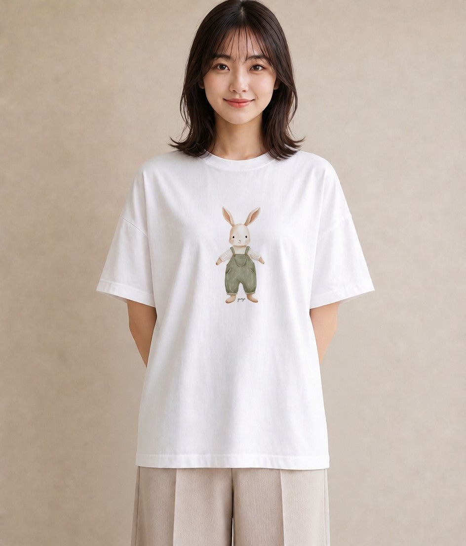 グラフィックTシャツ レディース うさぎ ウサギ ラビット ペット 動物 イラスト フェミニン 在宅 公園 白T