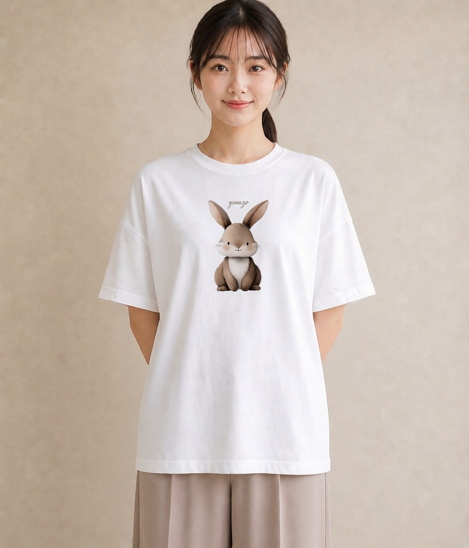 Tシャツ レディース ライオンラビット ペット 動物 イラスト ボタニカル 自分用 ルームウェア 白T