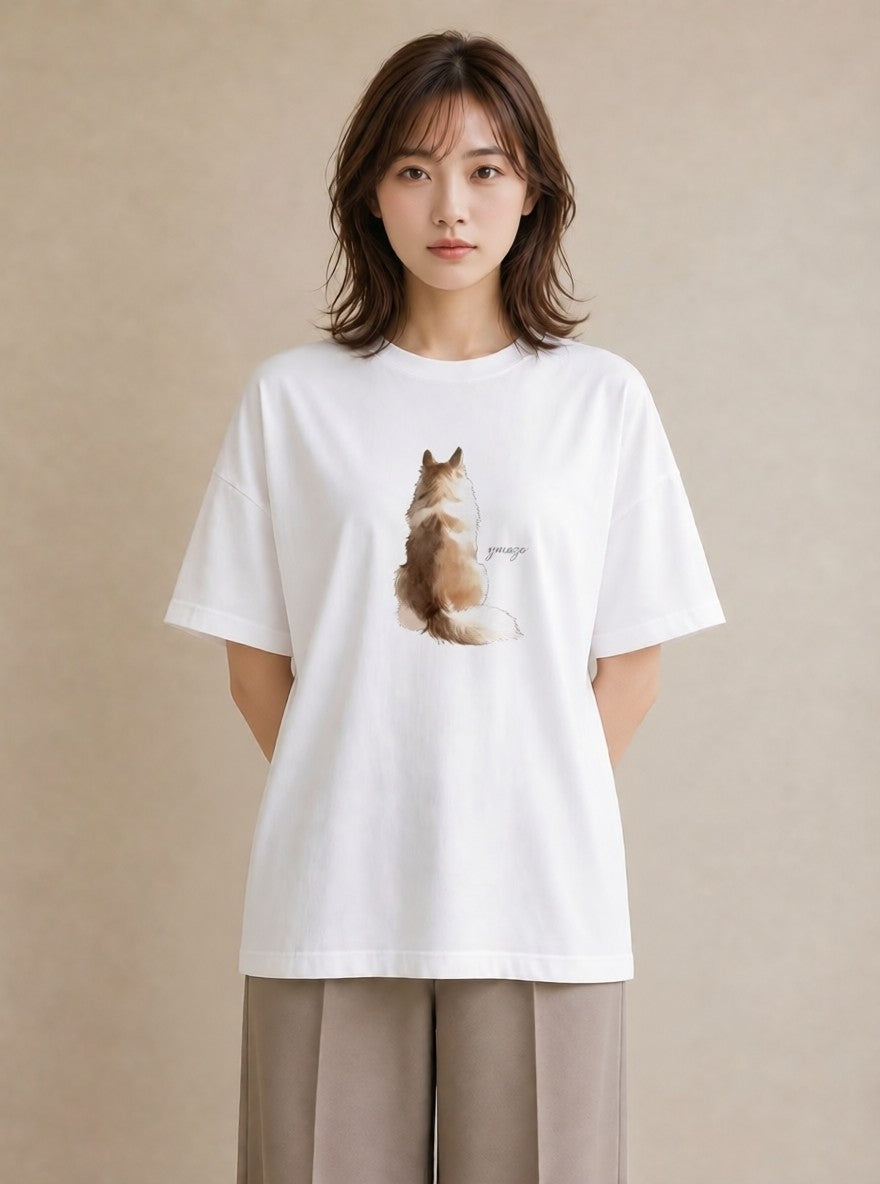 グラフィックTシャツ レディース 保護犬 犬 いぬ イラスト ラフ カジュアルコーデ 買い物 白T