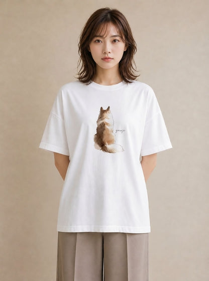 グラフィックTシャツ レディース 保護犬 犬 いぬ イラスト ラフ カジュアルコーデ 買い物 白T