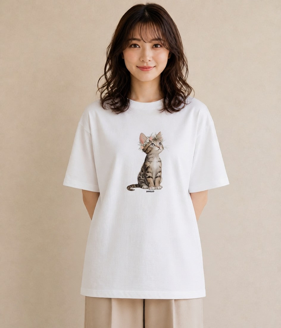 プリントTシャツ レディース 愛猫 猫 ねこ イラスト カジュアル 通勤 在宅 白T