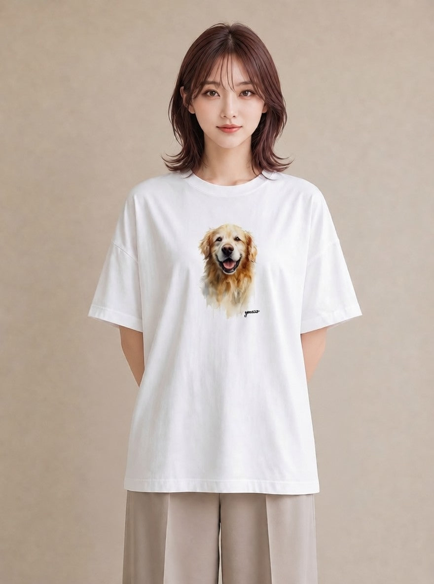 Tシャツ レディース ゴールデンレトリバー ゴールデン 犬 いぬ イラスト 普段使い 親子 20代 白T