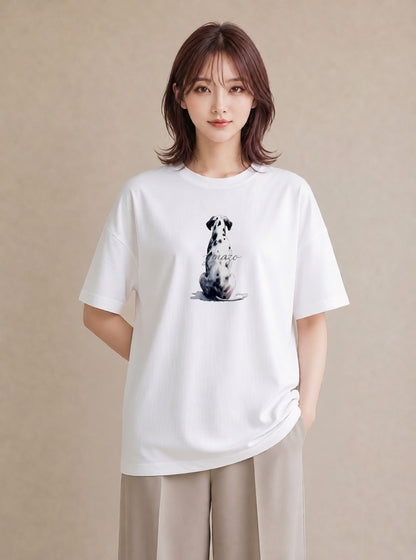 半袖Tシャツ レディース ダルメシアン 犬 いぬ イラスト ゆるコーデ 友達ギフト 部屋着 白T