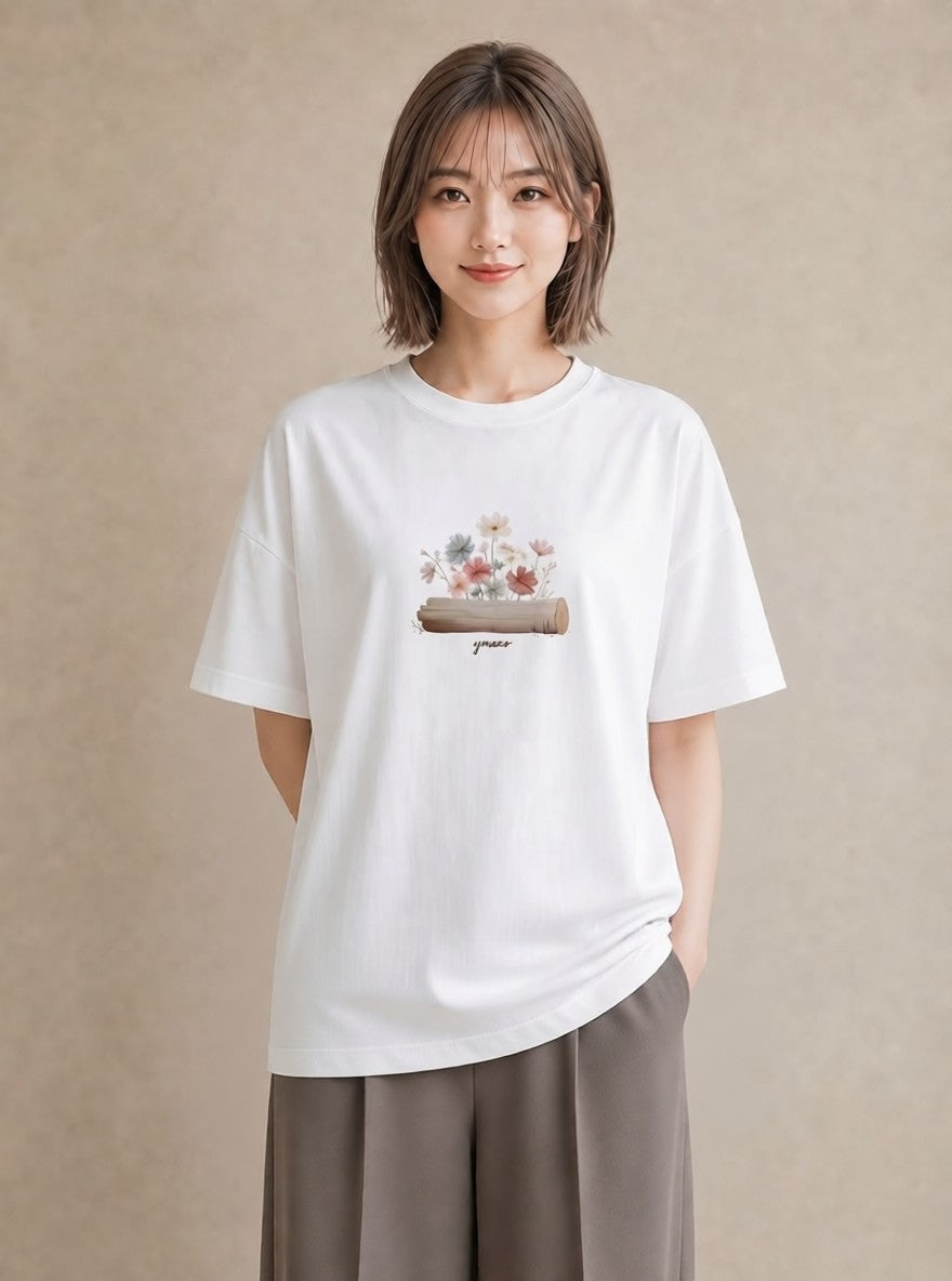 半袖Tシャツ レディース 小川 橋 せせらぎ ナチュラル アンティーク イラスト ミニマル デート 帰省 白T
