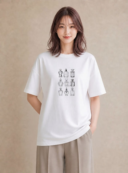 デザインTシャツ レディース 香水 香水瓶 パフューム イラスト ポップ 20代 カジュアルコーデ 白T