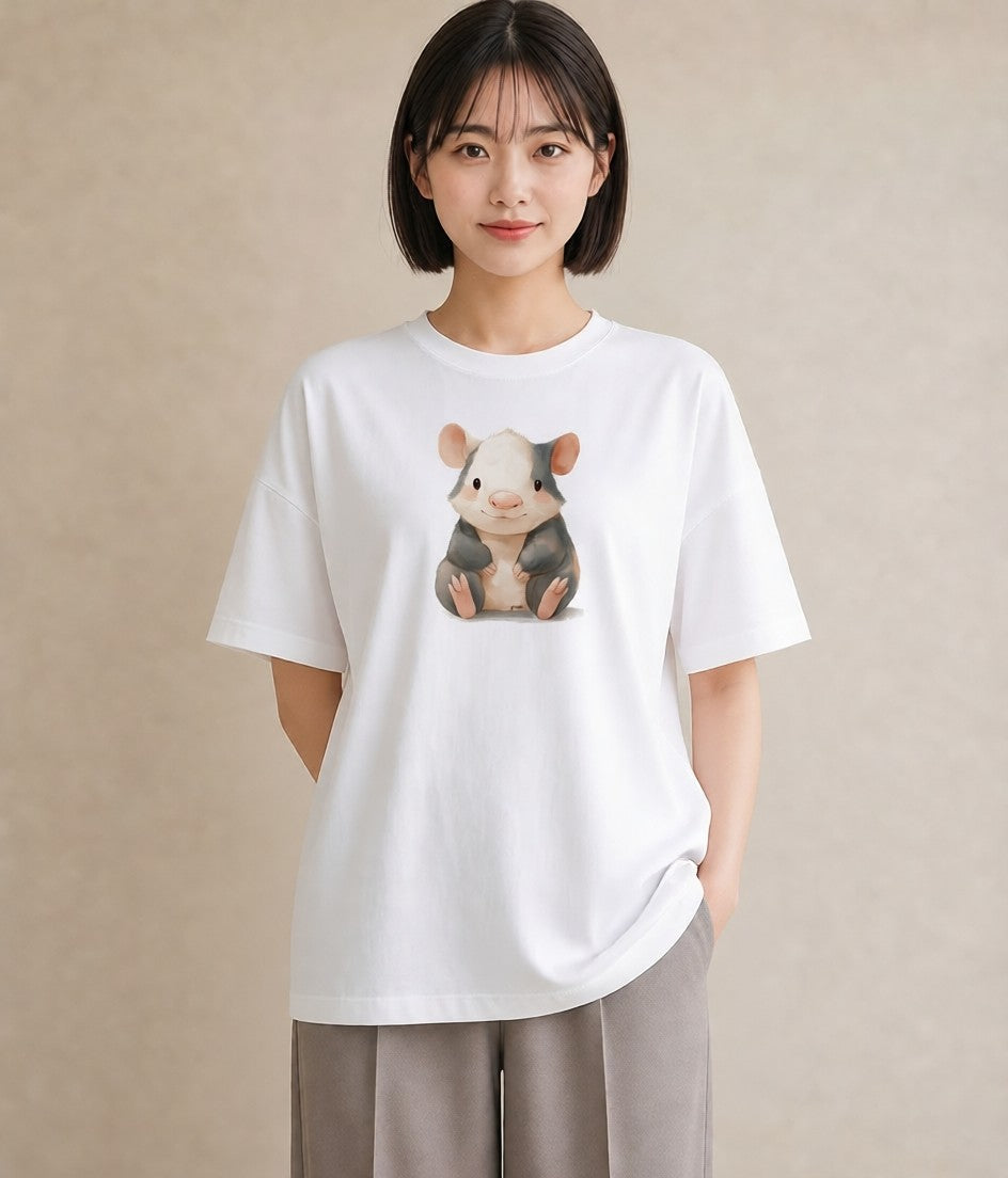 半袖Tシャツ レディース ゴールデンハムスター ペット 動物 イラスト レトロ ルームウェア ギフト 白T