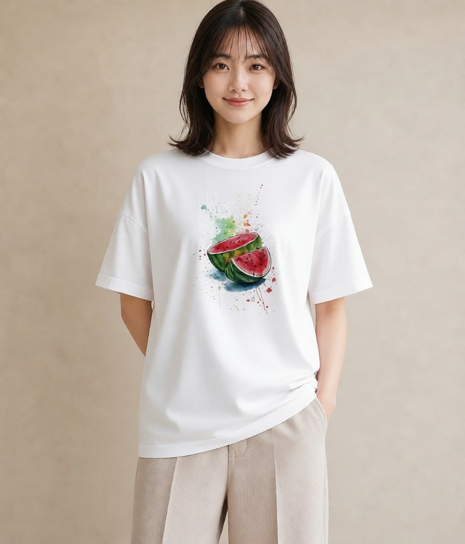 デザインTシャツ レディース すいか 食べ物 フード イラスト 個性的 旅行 母娘コーデ 白T