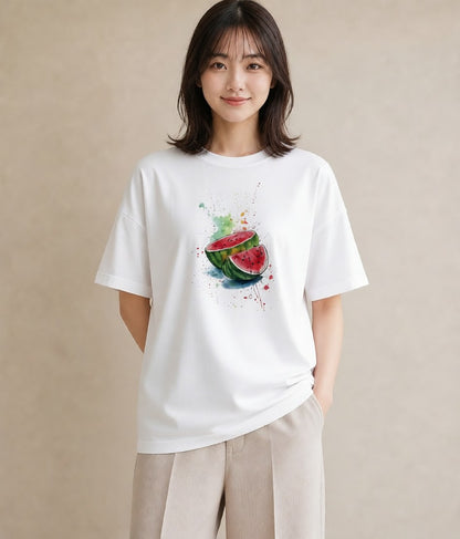 デザインTシャツ レディース すいか 食べ物 フード イラスト 個性的 旅行 母娘コーデ 白T