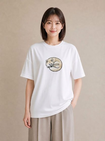 半袖Tシャツ レディース 秋田犬 犬 いぬ イラスト お洒落 買い物 夏コーデ 白T