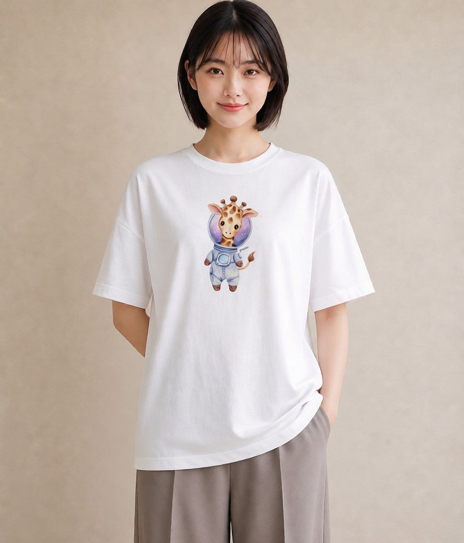 半袖Tシャツ レディース ロケット 星空 宇宙 イラスト 普段使い カジュアルコーデ 買い物 白T