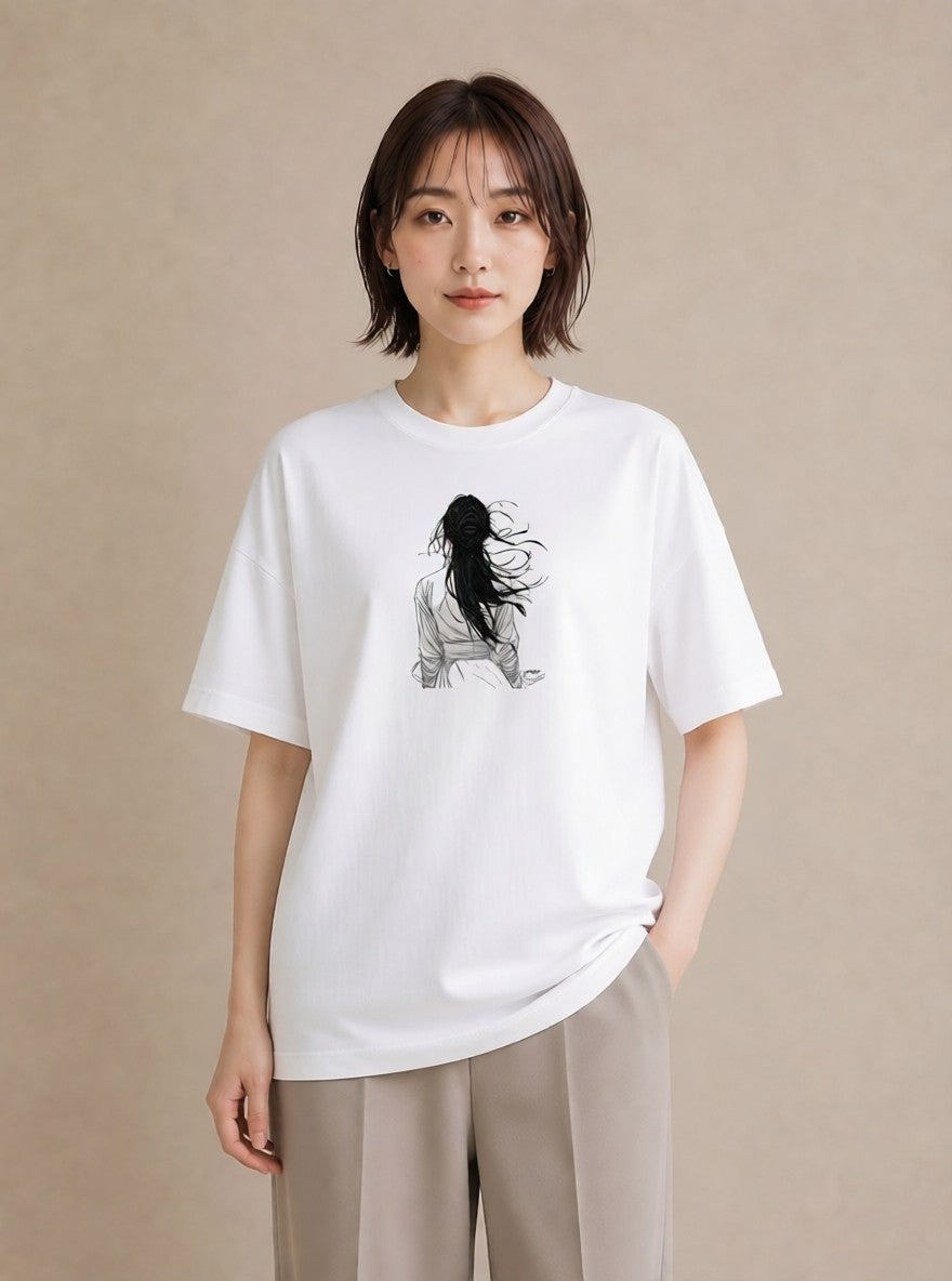 プリントTシャツ レディース 女の子 ガール 後ろ姿 イラスト カフェコーデ 姉妹 送別ギフト 白T