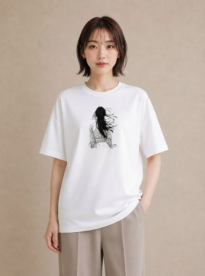 プリントTシャツ レディース 女の子 ガール 後ろ姿 イラスト カフェコーデ 姉妹 送別ギフト 白T