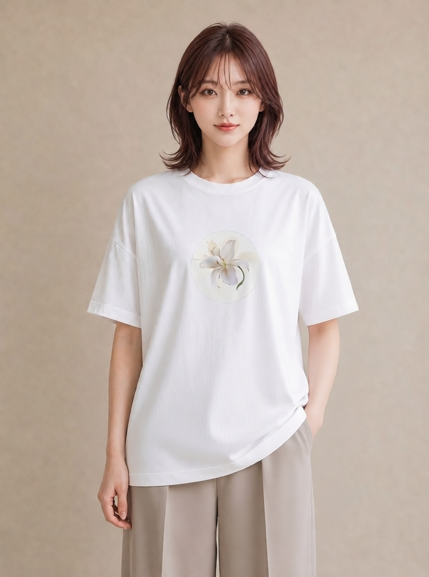 Tシャツ レディース ゆり 百合 花 花柄 イラスト 抜け感 友達ギフト 部屋着 白T