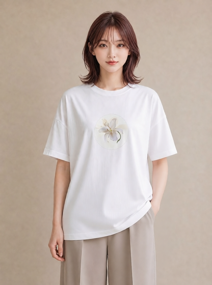 Tシャツ レディース ゆり 百合 花 花柄 イラスト 抜け感 友達ギフト 部屋着 白T