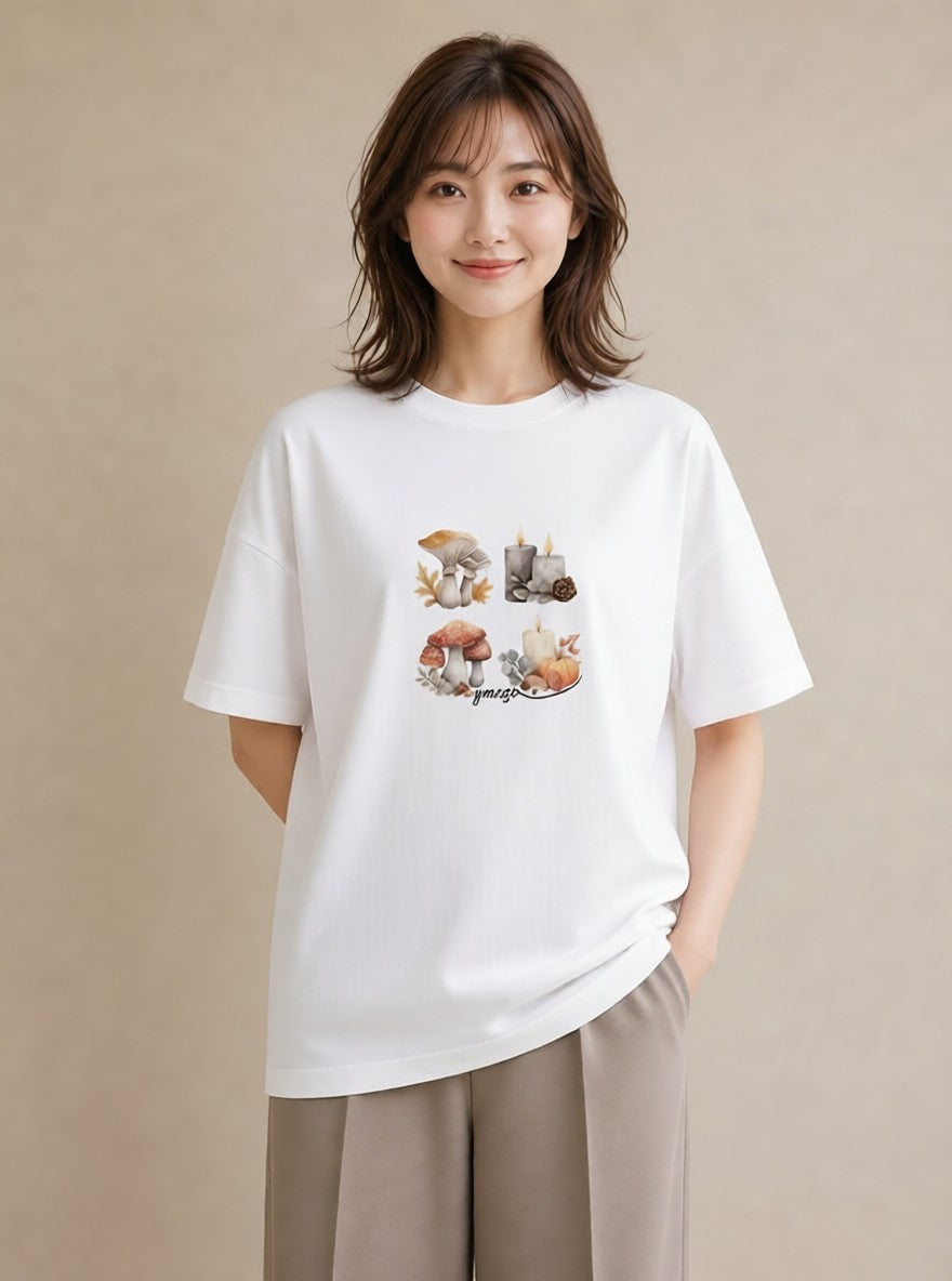 Tシャツ レディース 実り 植物 ボタニカル イラスト 線画 母の日 ビーチ 白T