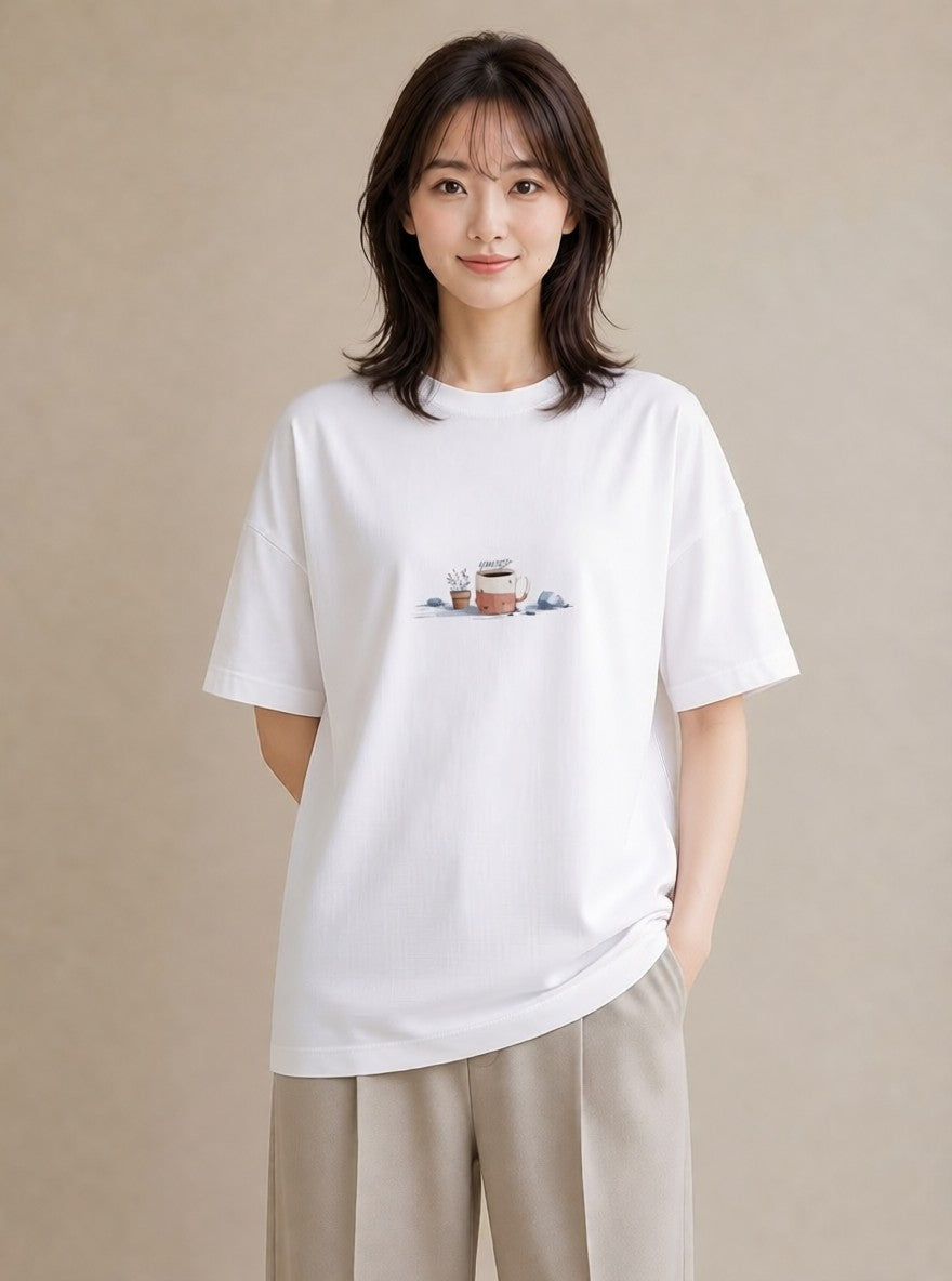プリントTシャツ レディース ココア 食べ物 フード イラスト アート風 20代 カジュアルコーデ 白T