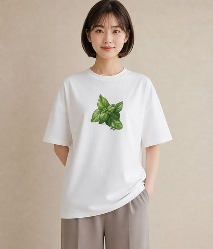 半袖Tシャツ レディース ハーブ 植物 ボタニカル イラスト 休日コーデ カジュアルコーデ 買い物 白T