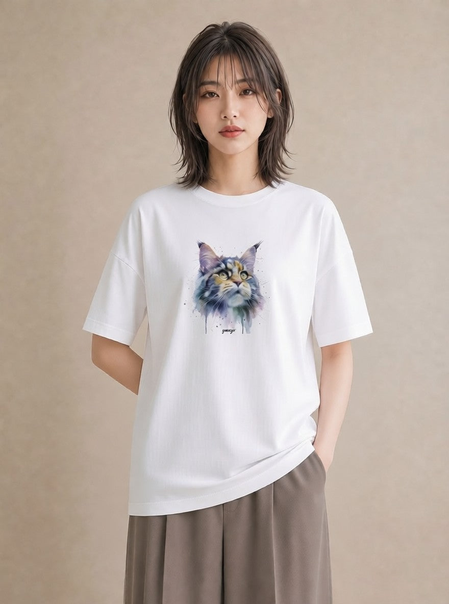 半袖Tシャツ レディース キジトラ 猫 ねこ イラスト 可愛い 通勤 在宅 白T