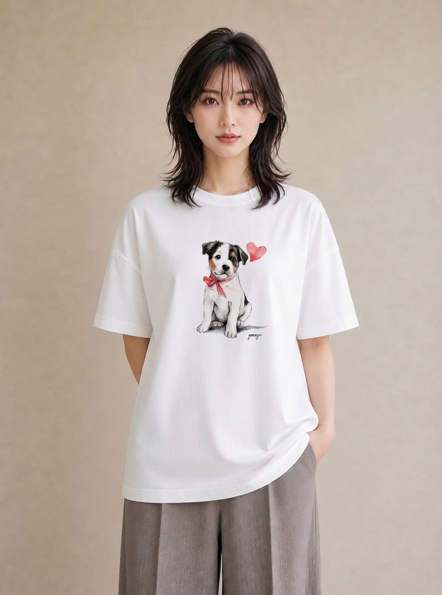 半袖Tシャツ レディース いぬ 犬 ワンコ イラスト シック ルームウェア ギフト 白T