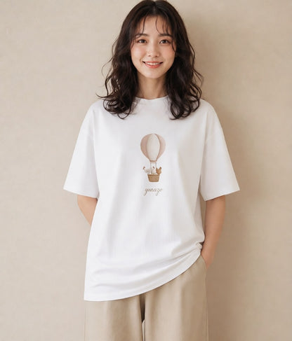 半袖Tシャツ レディース 紙風船 和紙 ナチュラル アンティーク イラスト 個性的 自分用 ルームウェア 白T