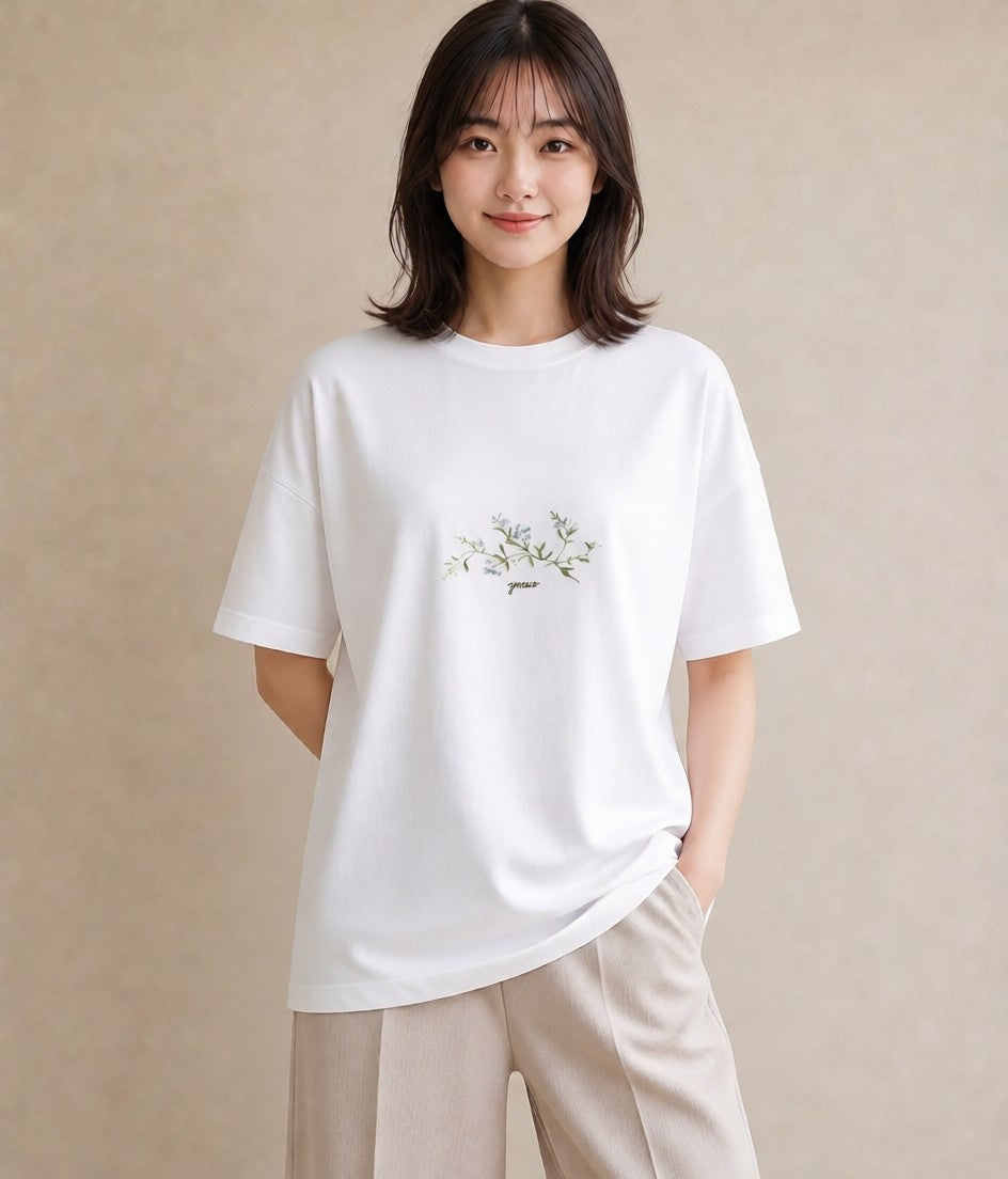 Tシャツ レディース ポスト 野の花 レトロ ナチュラル アンティーク イラスト こなれ感 夏コーデ 通学 白T