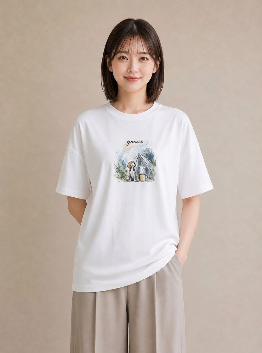 プリントTシャツ レディース ビーグル 犬 いぬ イラスト きれいめ デイリーウェア 休日 白T