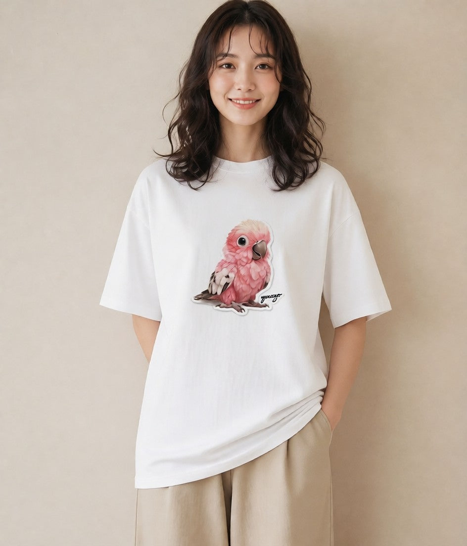 プリントTシャツ レディース インコ ペット 動物 イラスト ミニマル 散歩 お出かけ 白T