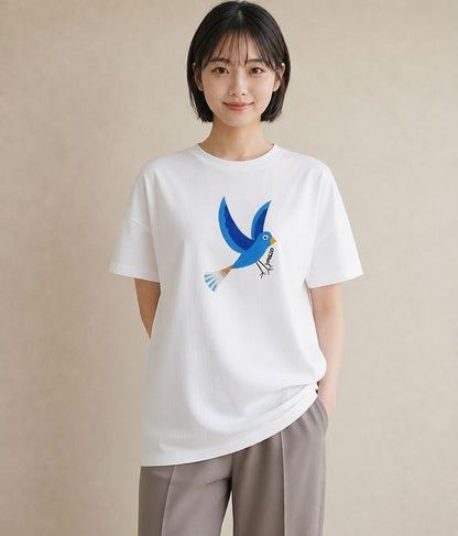 プリントTシャツ レディース 九官鳥 ペット 動物 イラスト 旅行コーデ お出かけ 普段着 白T
