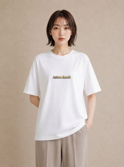 プリントTシャツ レディース 駅のホーム ローカル線 駅 ナチュラル アンティーク イラスト 可愛い ラフ レイヤード 白T