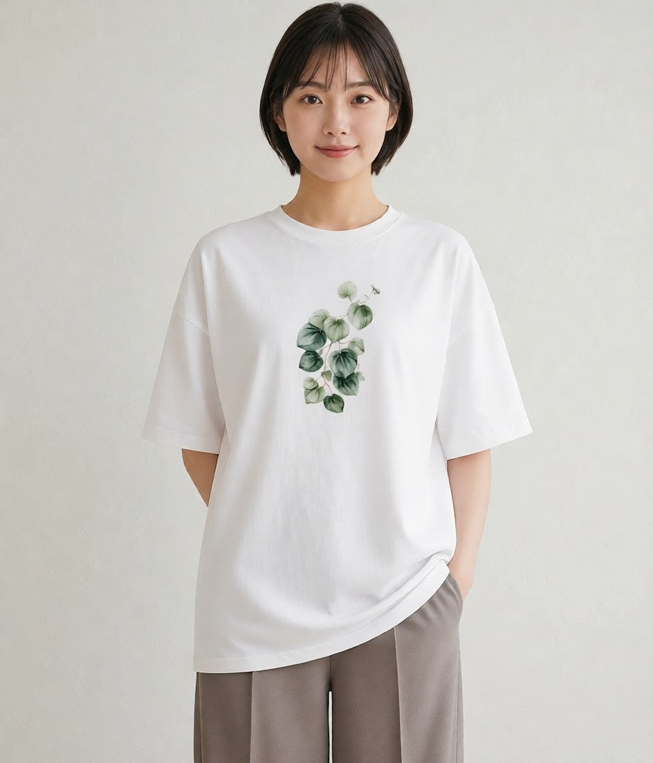 デザインTシャツ レディース つる 植物 ボタニカル イラスト ガーリー ラフ レイヤード 白T