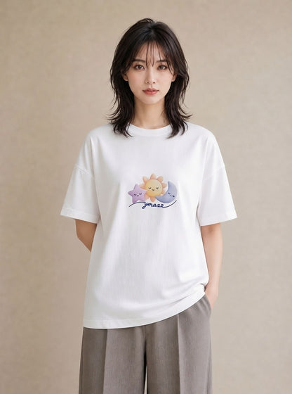 グラフィックTシャツ レディース 星 星空 宇宙 イラスト モード 散歩 お出かけ 白T