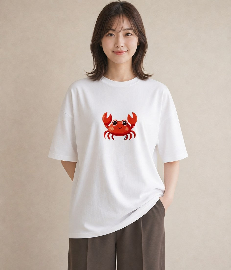 グラフィックTシャツ レディース カニ 海の生き物 海 イラスト 韓国風 旅行用 白T