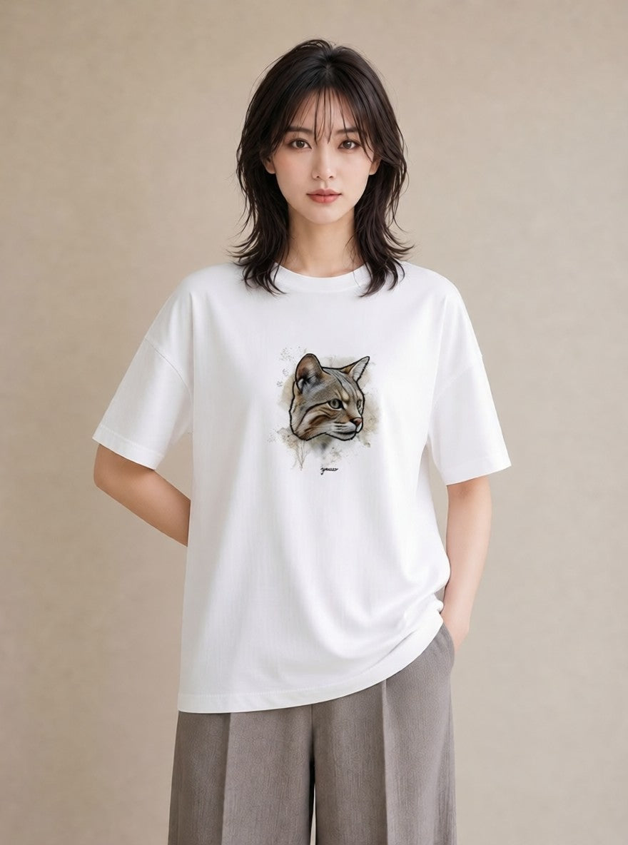 デザインTシャツ レディース アビシニアン 猫 ねこ イラスト ゆるコーデ 旅行 母娘コーデ 白T