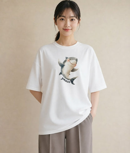 デザインTシャツ レディース シャチ 海の生き物 海 イラスト ゆるかわ ママ カフェ服 白T