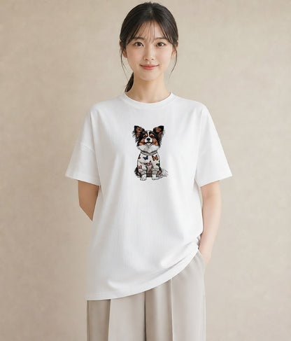 グラフィックTシャツ レディース パピヨン 犬 いぬ イラスト カジュアル 散歩 お出かけ 白T
