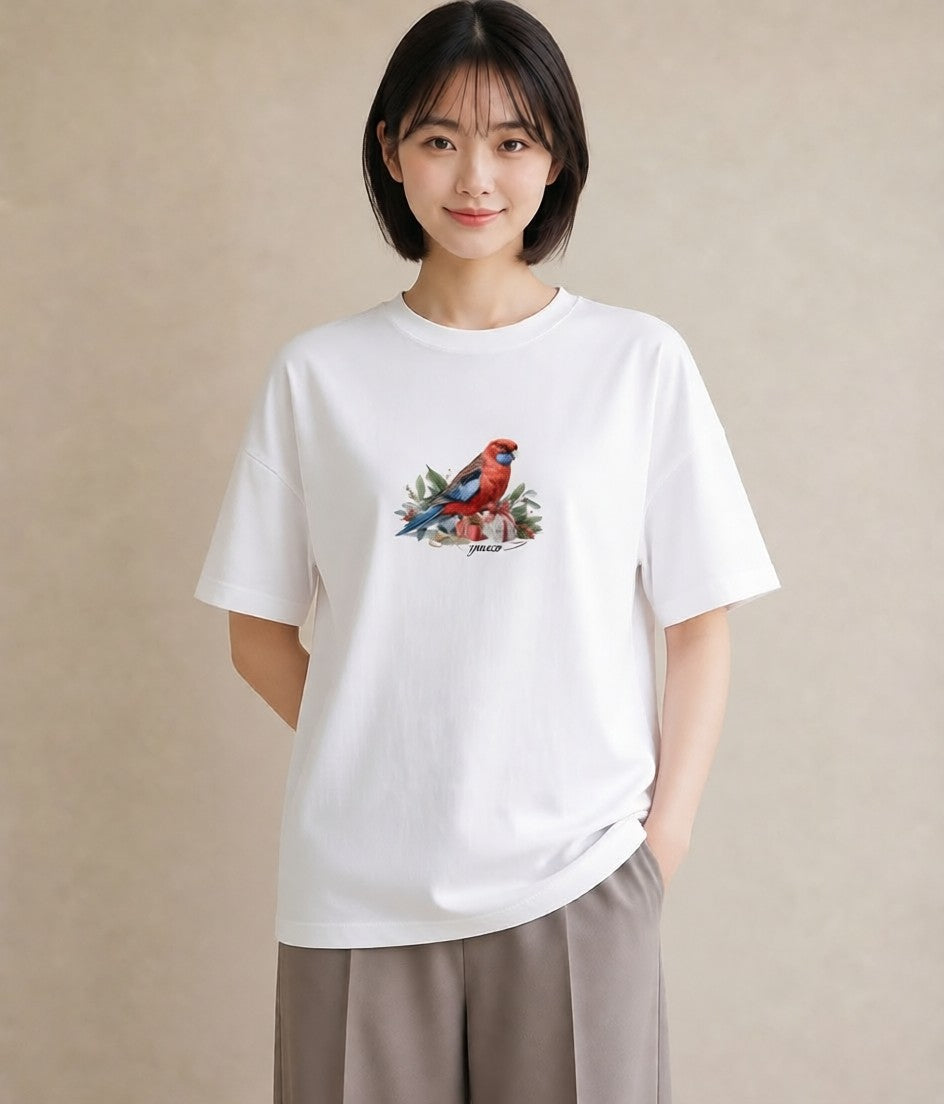 半袖Tシャツ レディース セキセイインコ ペット 動物 イラスト ナチュラル 旅行用 海 白T