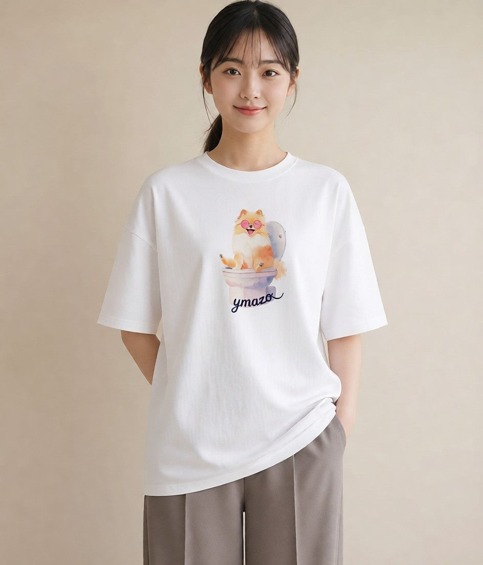 グラフィックTシャツ レディース ポメラニアン ポメ 犬 いぬ イラスト シック 送別ギフト 通勤 白T