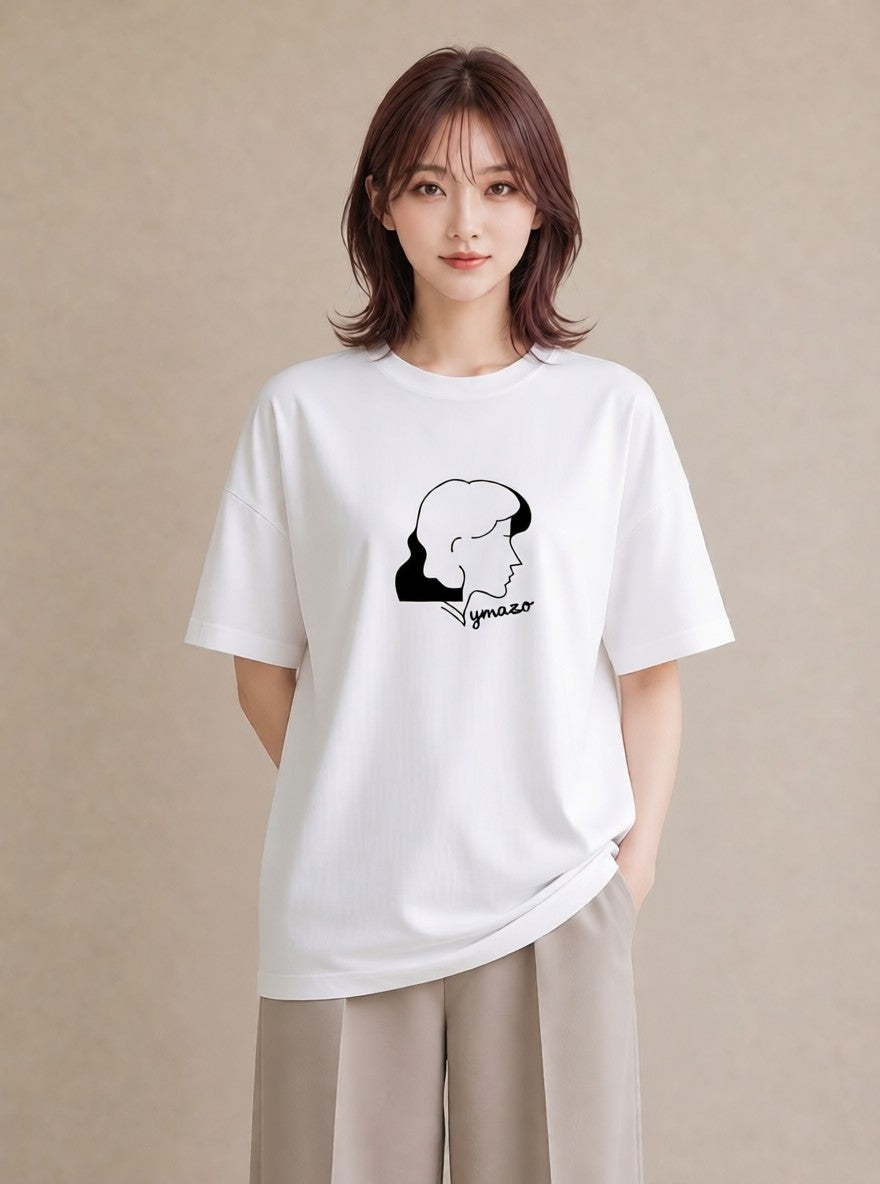 半袖Tシャツ レディース 女の子 ガール 後ろ姿 イラスト シンプル デイリーウェア 休日 白T