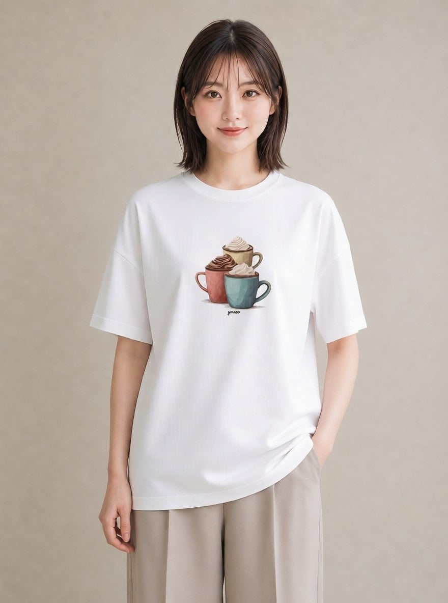 デザインTシャツ レディース ココア 食べ物 フード イラスト レトロ 誕生日プレゼント 綿100 白T