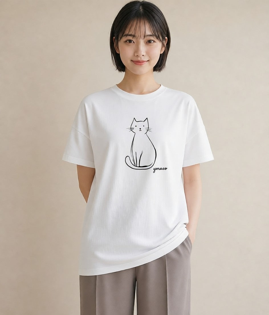 Tシャツ レディース 猫 ねこ ネコ イラスト カジュアル お揃い 親子 白T