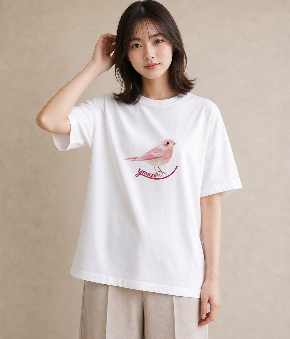 Tシャツ レディース 小鳥 ペット 動物 イラスト ガーリー ラフ レイヤード 白T